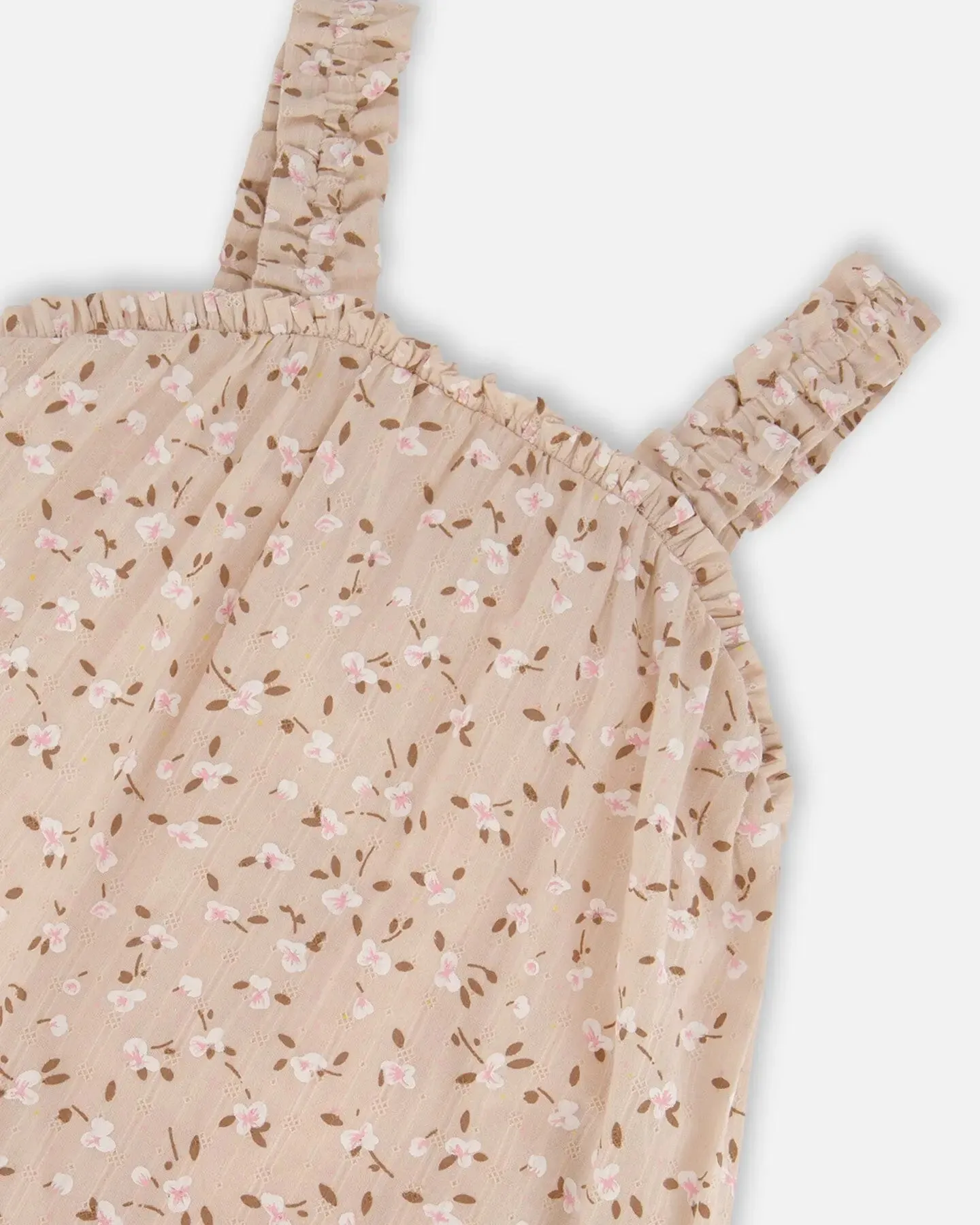 Printed Eyelet Dress Beige And Small Flowers