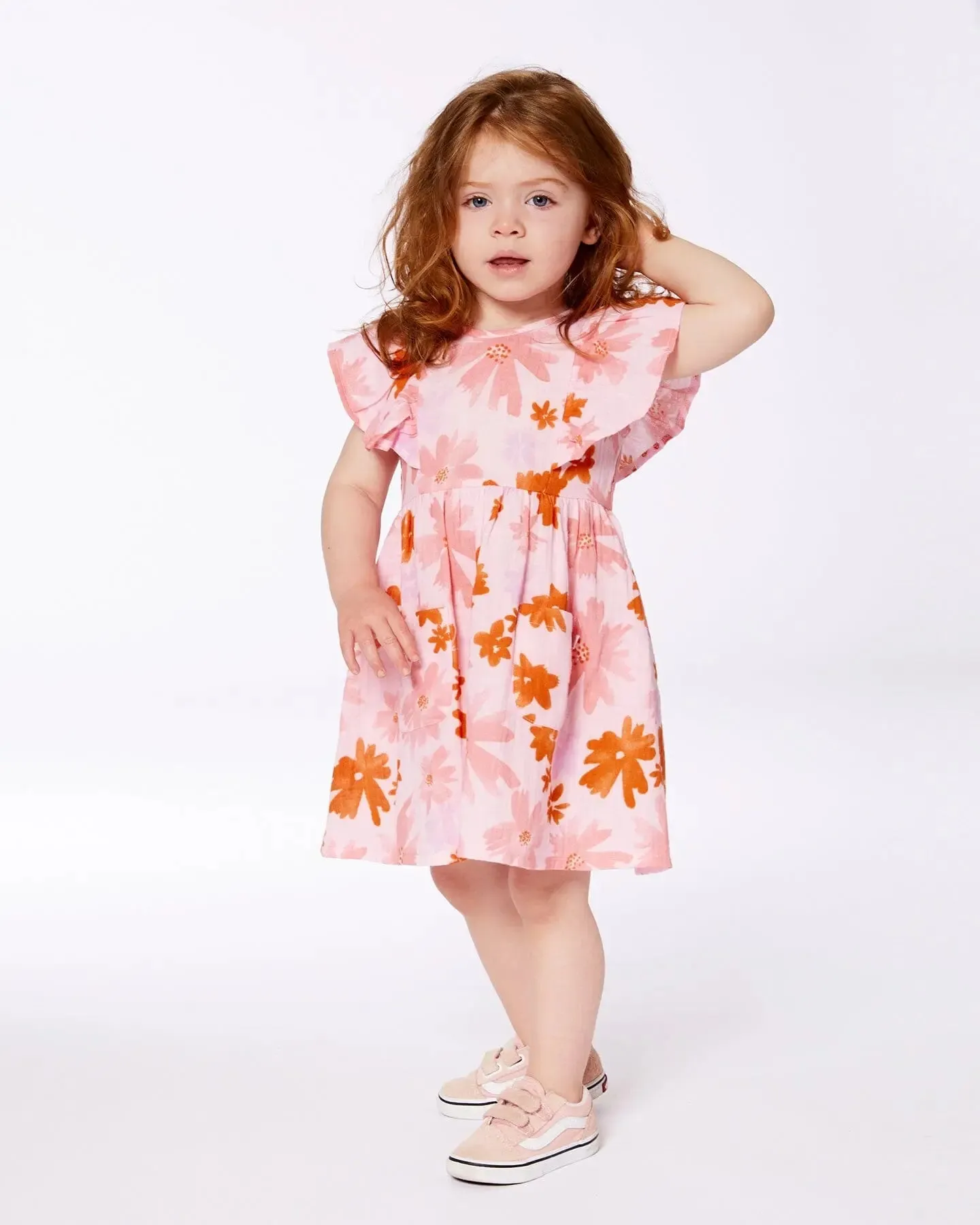 Printed Muslin Dress Pink And Coral Flowers