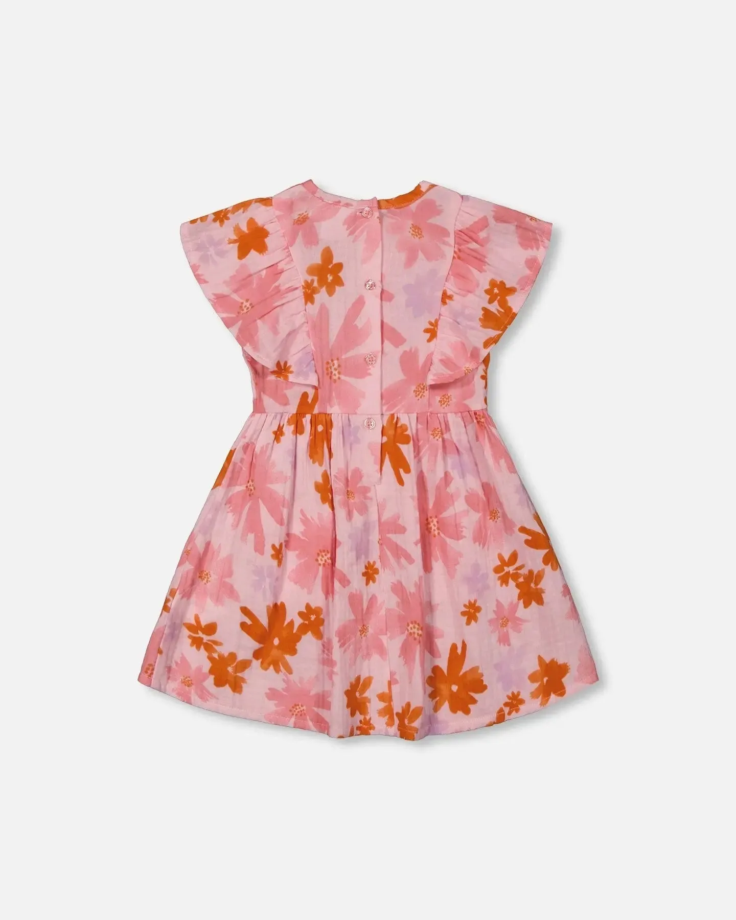 Printed Muslin Dress Pink And Coral Flowers