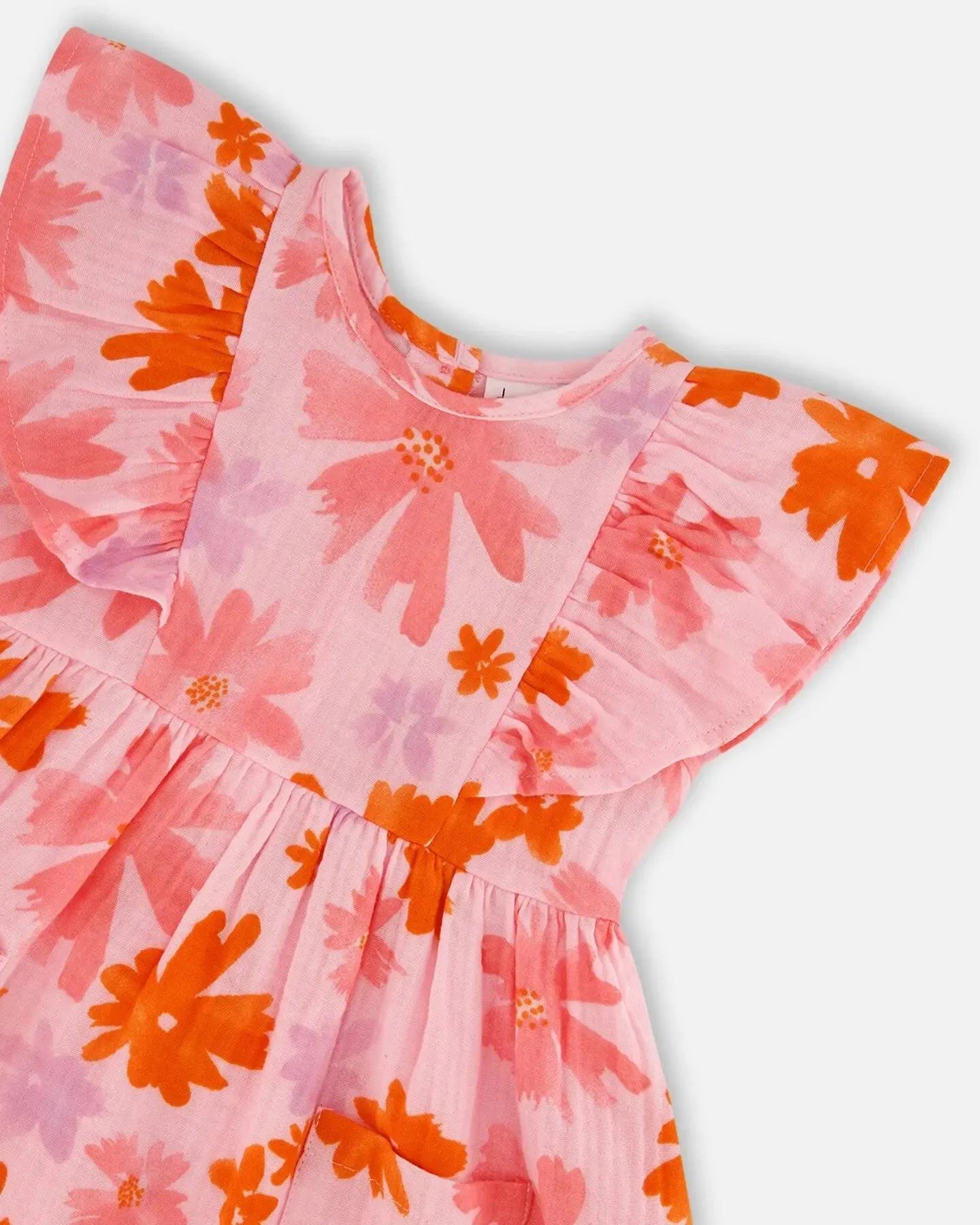 Printed Muslin Dress Pink And Coral Flowers