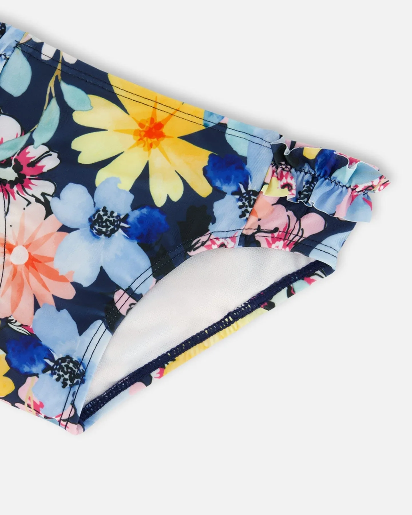 Printed Two-Piece Swimsuit Navy And Yellow And Pink Flowers