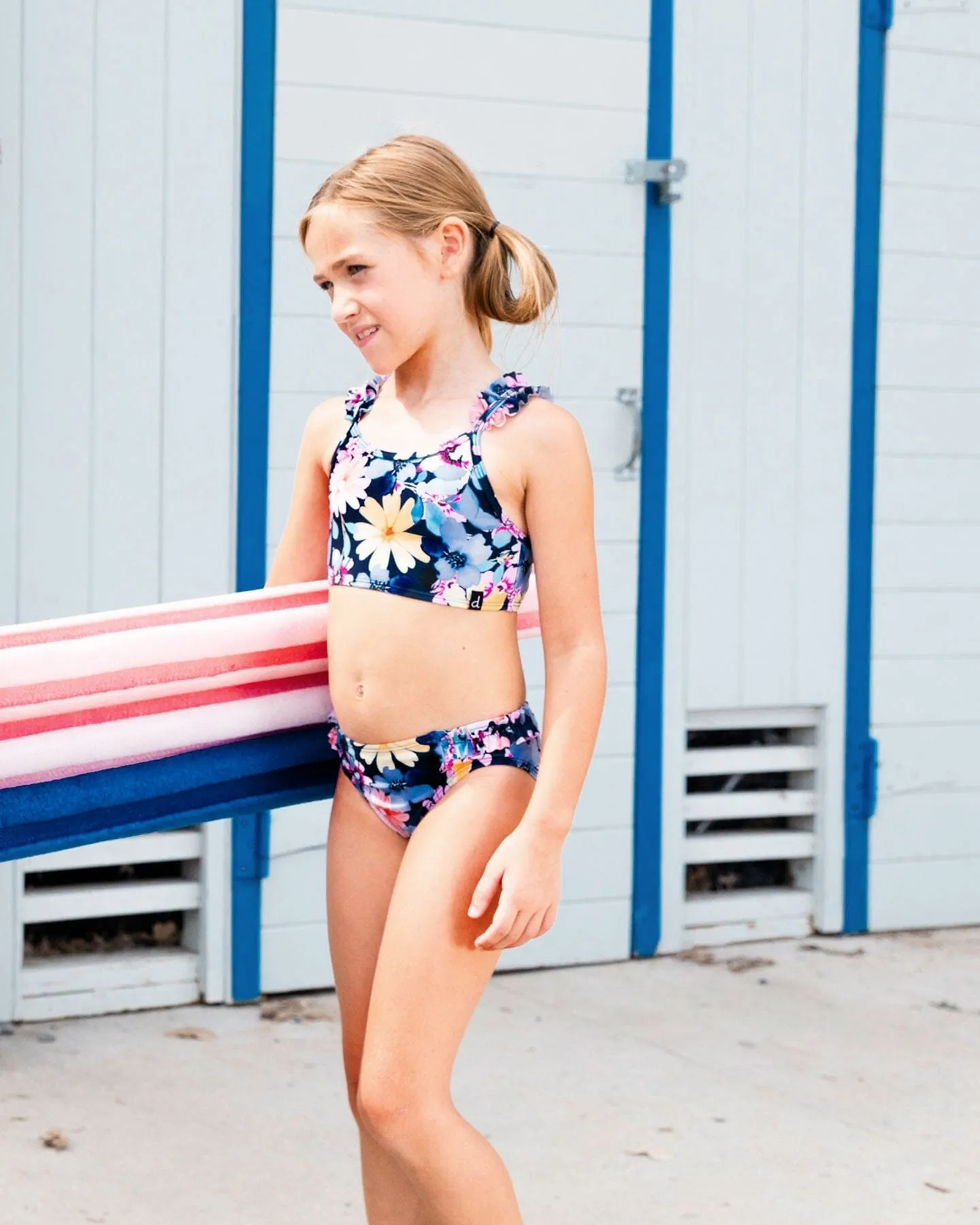 Printed Two-Piece Swimsuit Navy And Yellow And Pink Flowers