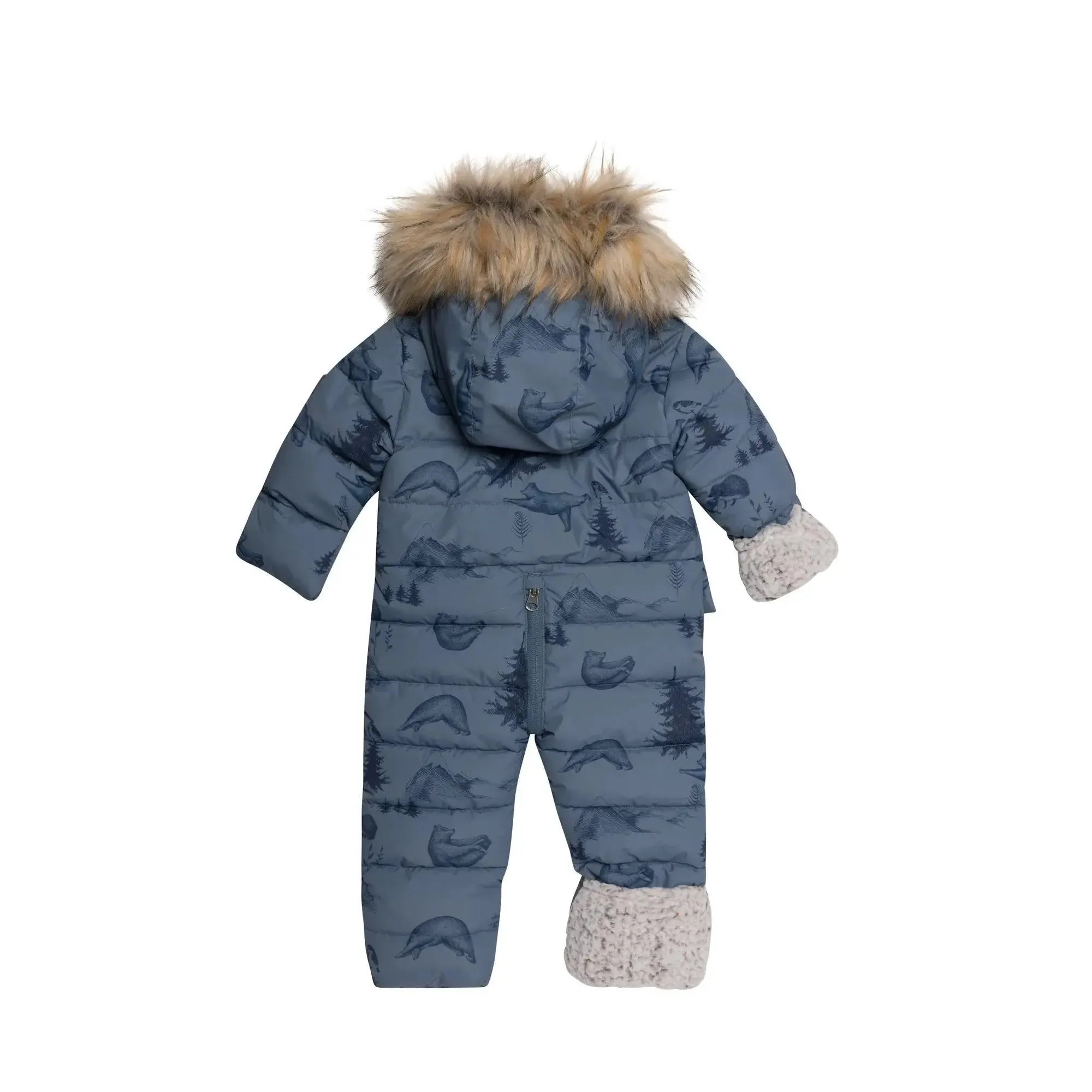 Printed Yoga Bears One Piece Baby Snowsuit Dusty Blue | DEUX PAR DEUX
