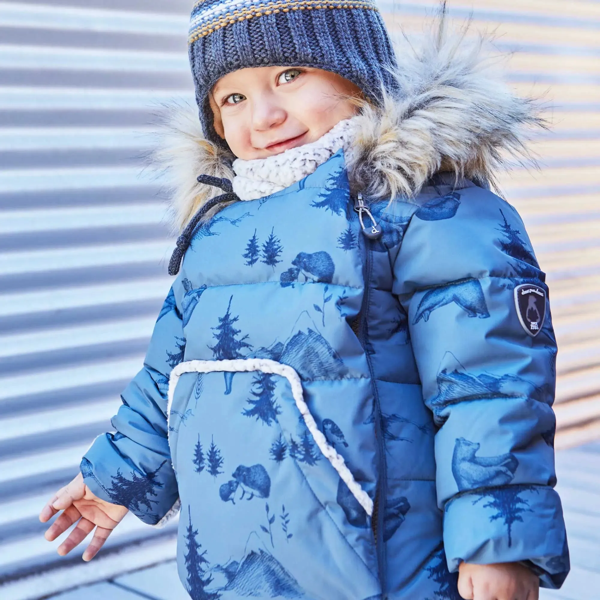 Printed Yoga Bears One Piece Baby Snowsuit Dusty Blue | DEUX PAR DEUX