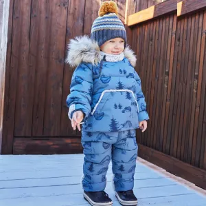 Printed Yoga Bears One Piece Baby Snowsuit Dusty Blue | DEUX PAR DEUX