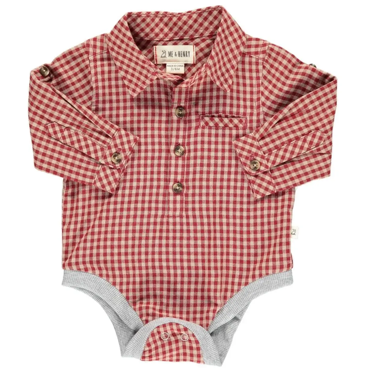Red/beige plaid woven onesie | Me & Henry