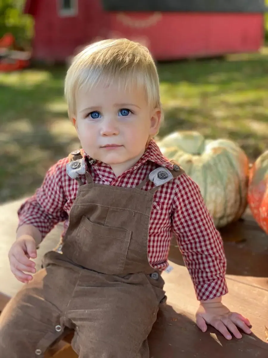 Red/beige plaid woven onesie | Me & Henry