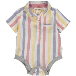 Red/white/blue striped short sleeved woven onesie | Me & Henry