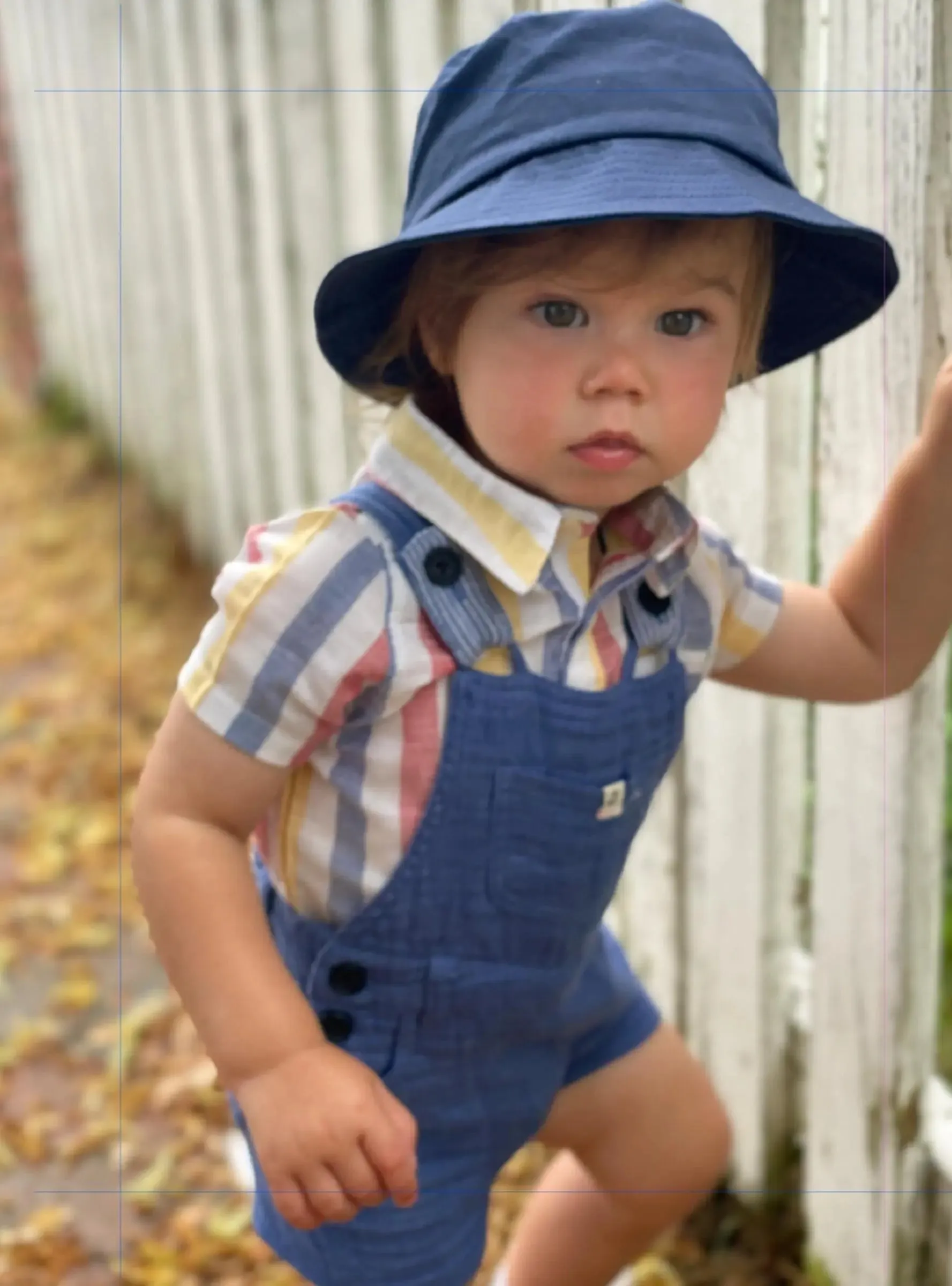 Red/white/blue striped short sleeved woven onesie | Me & Henry