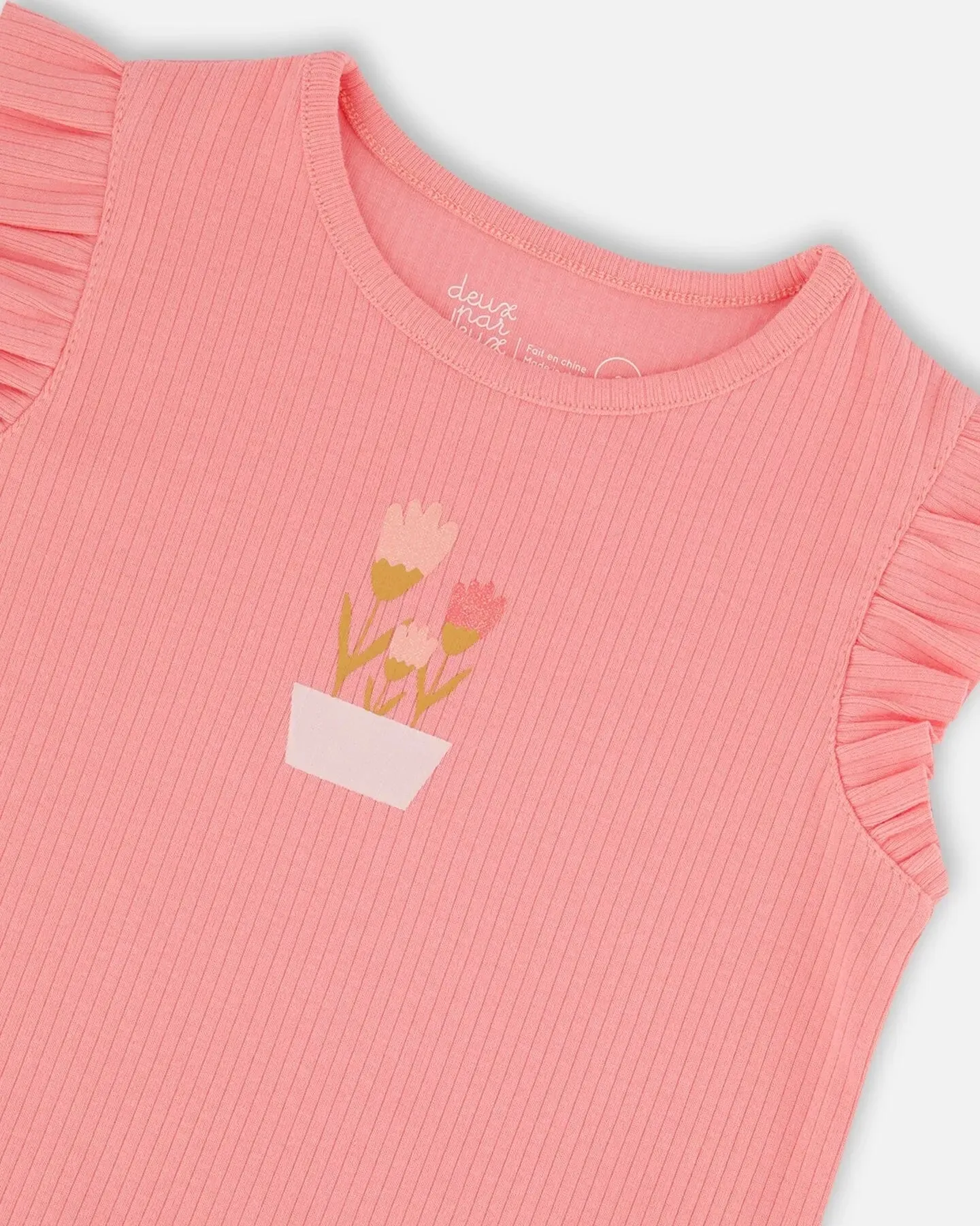 Rib Tank Top With Frills Coral Pink