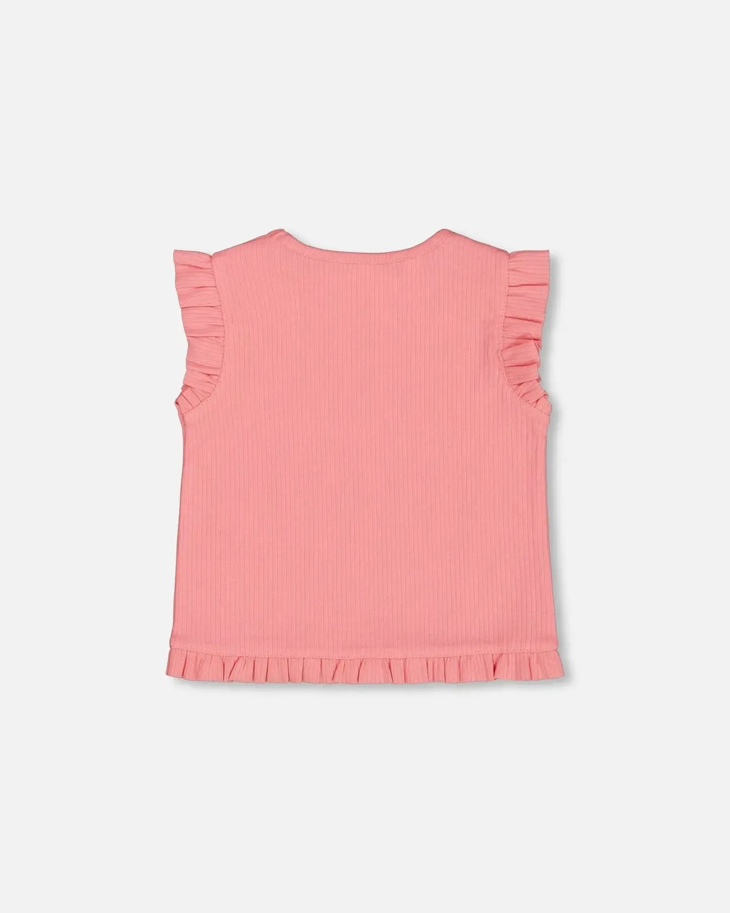 Rib Tank Top With Frills Coral Pink
