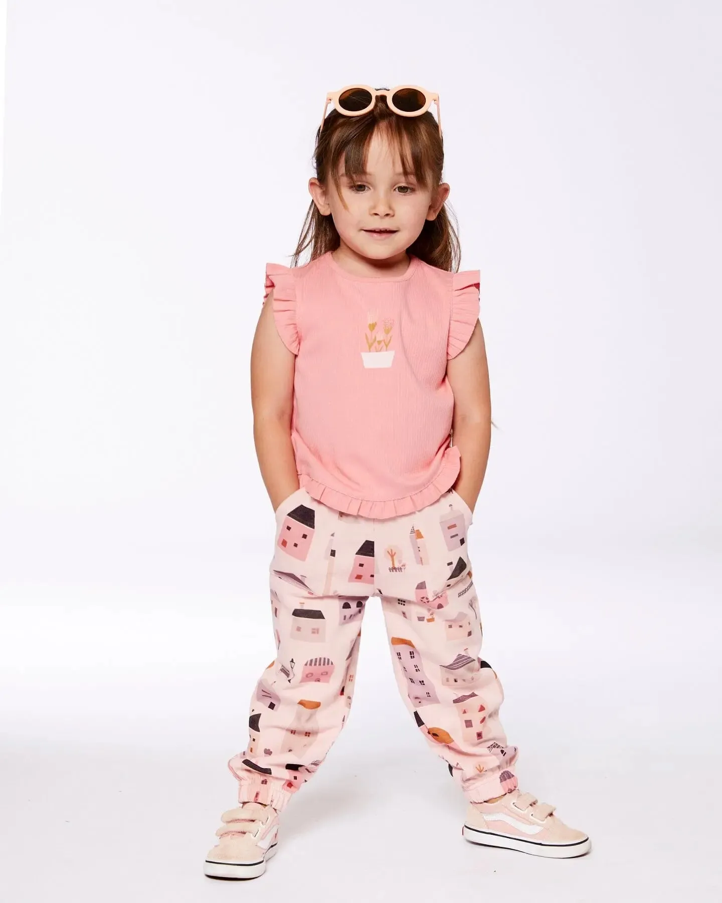 Rib Tank Top With Frills Coral Pink