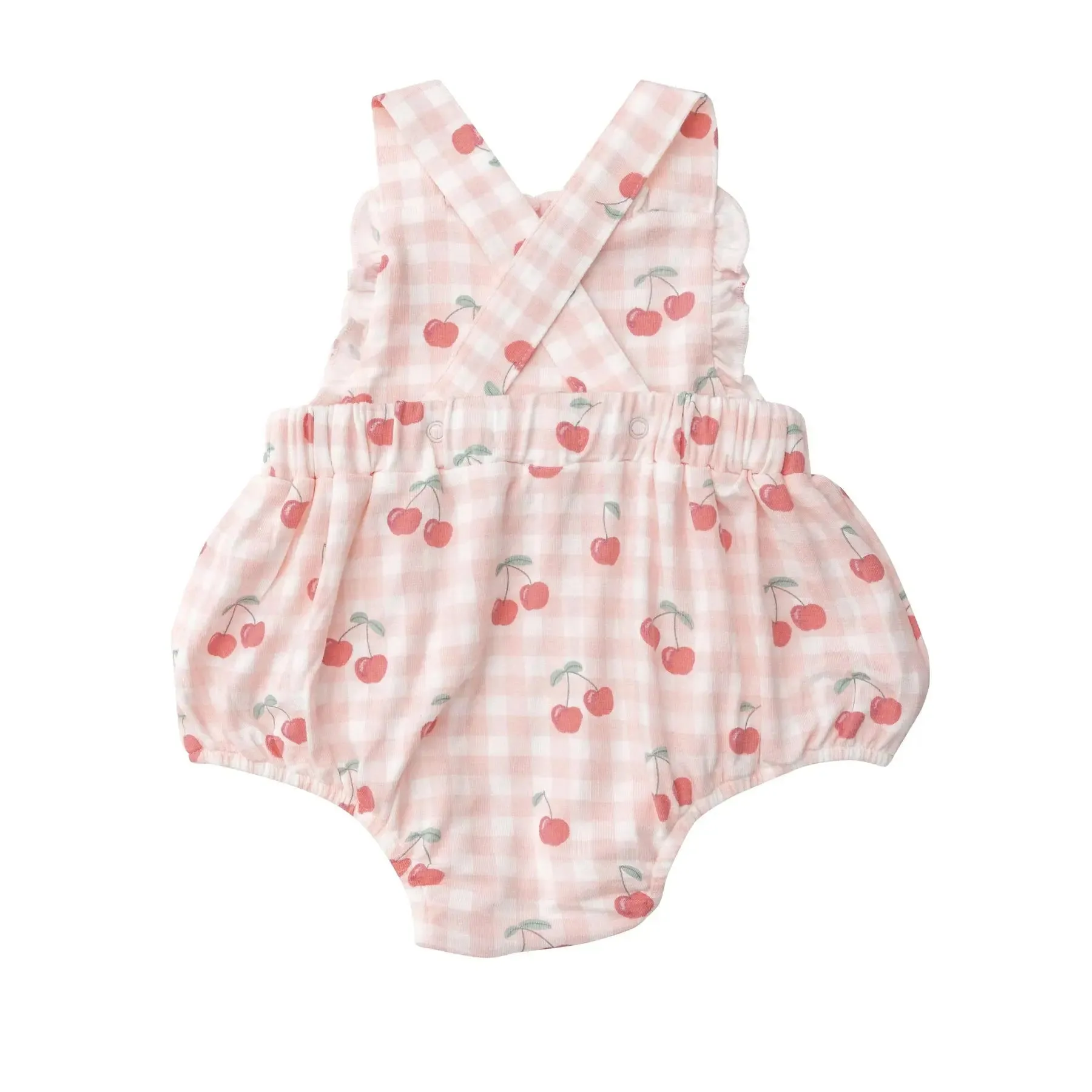 Ruffle Bib Sunsuit - Cherry Gingham | Angel Dear