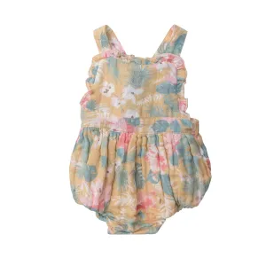 Ruffle Bib Sunsuit - Floral Flamingos | Angel Dear