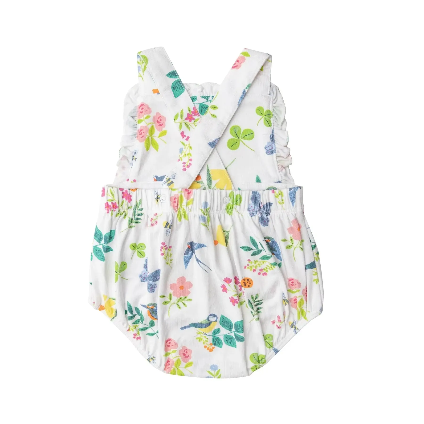 Ruffle Bib Sunsuit - Garden Birds | Angel Dear