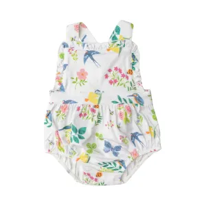 Ruffle Bib Sunsuit - Garden Birds | Angel Dear