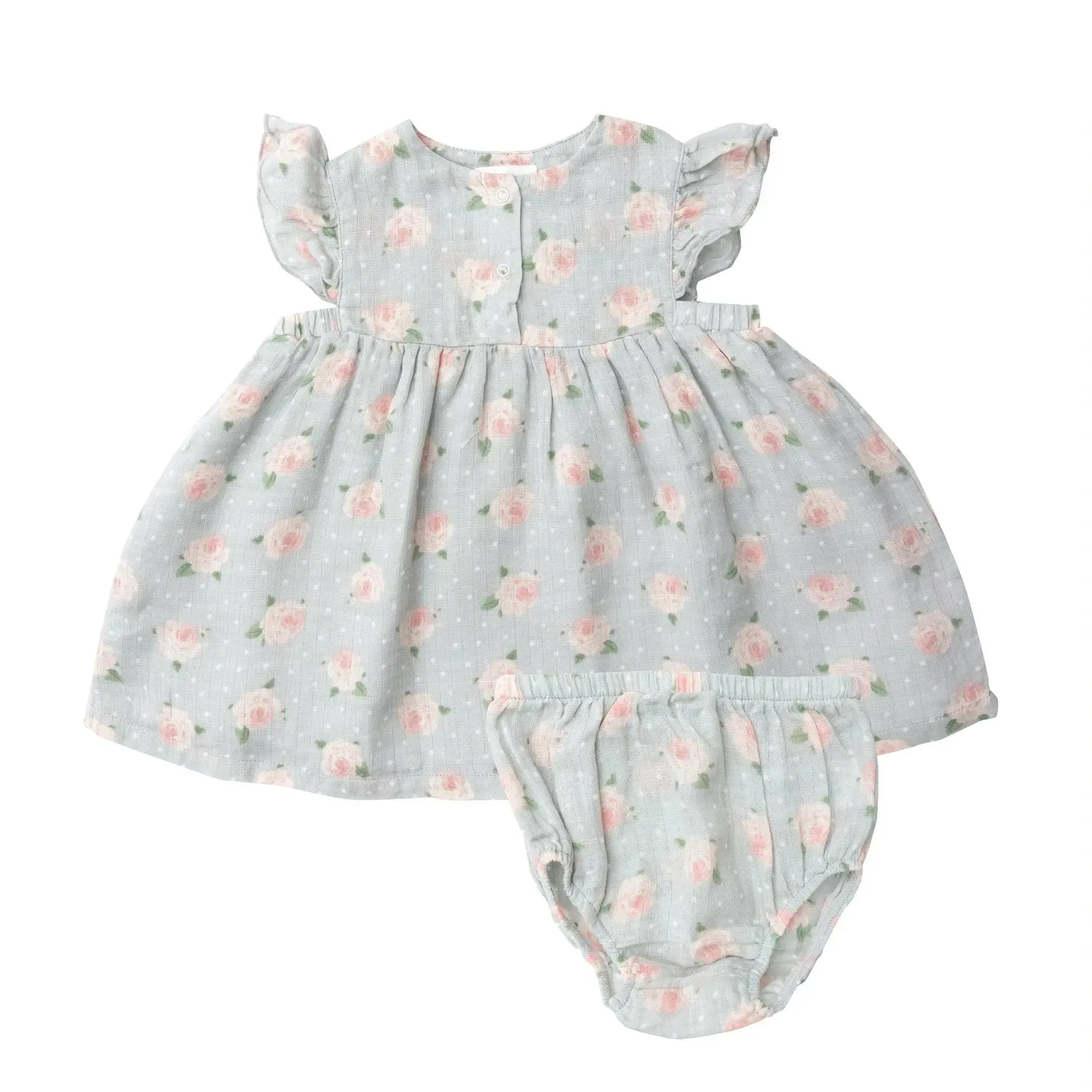 Ruffle Front Dress & Bloomer - Rose Dot Gray | Angel Dear