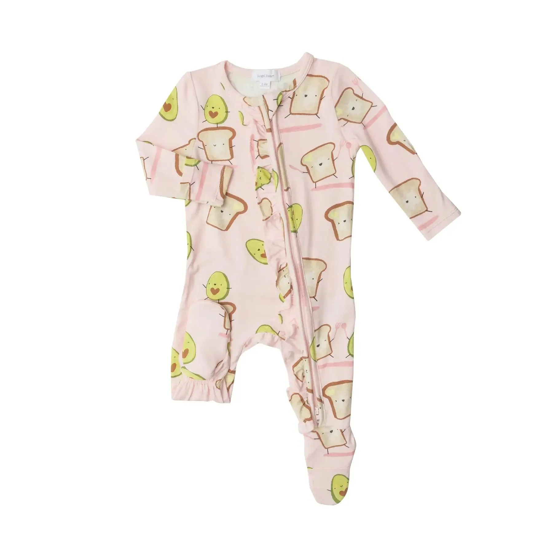Ruffle Front Zipper Footie - Avo Toast Pink | Angel Dear