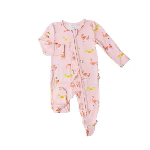 Ruffle Front Zipper Footie - Boardwalk Flamingos | Angel Dear