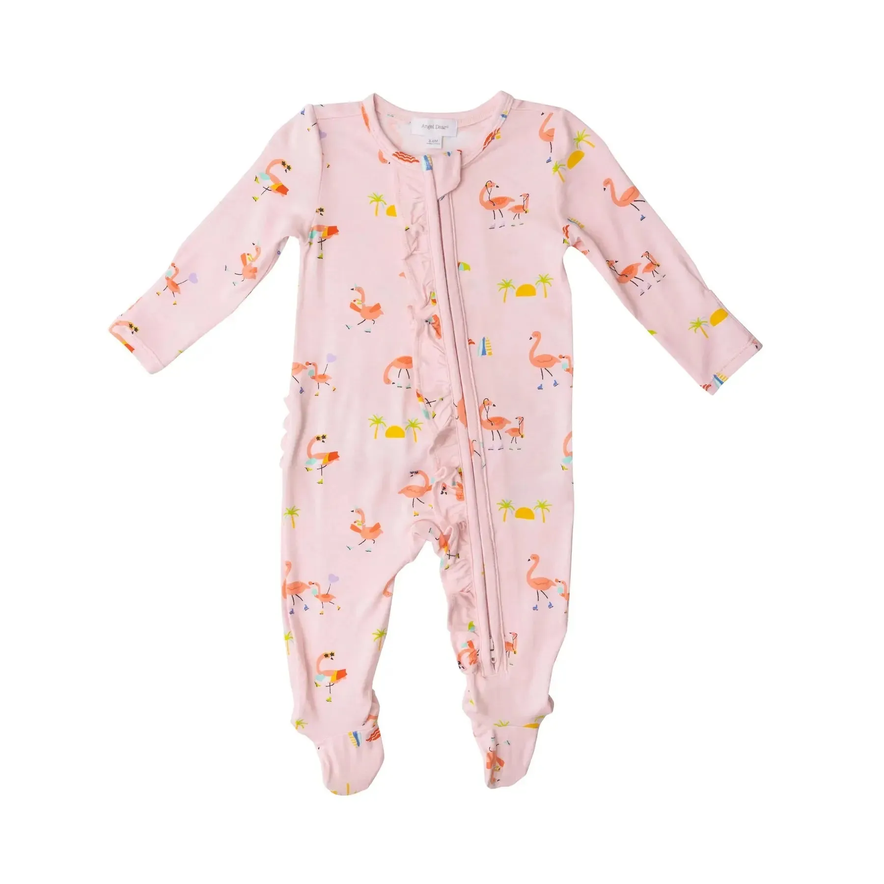 Ruffle Front Zipper Footie - Boardwalk Flamingos | Angel Dear