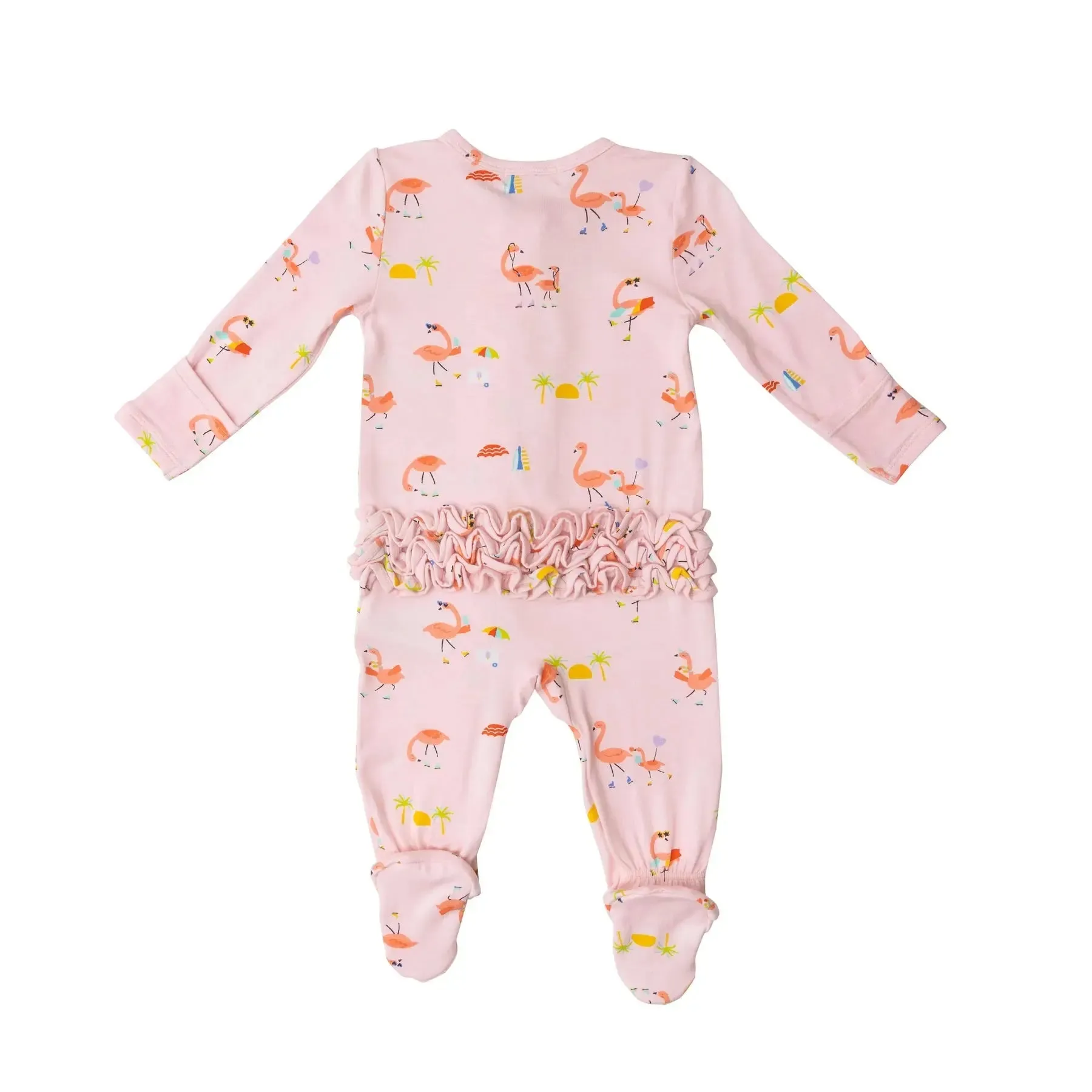 Ruffle Front Zipper Footie - Boardwalk Flamingos | Angel Dear