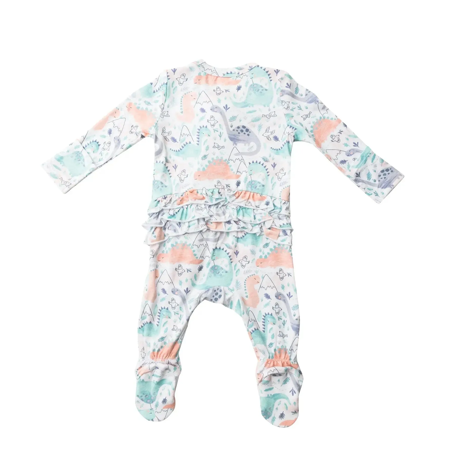 Ruffle Front Zipper Footie - Dino Pink | Angel Dear
