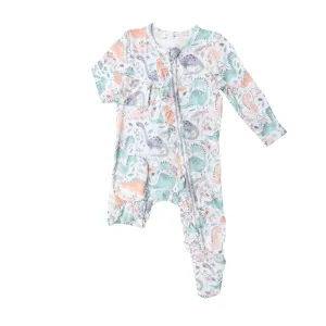 Ruffle Front Zipper Footie - Dino Pink | Angel Dear