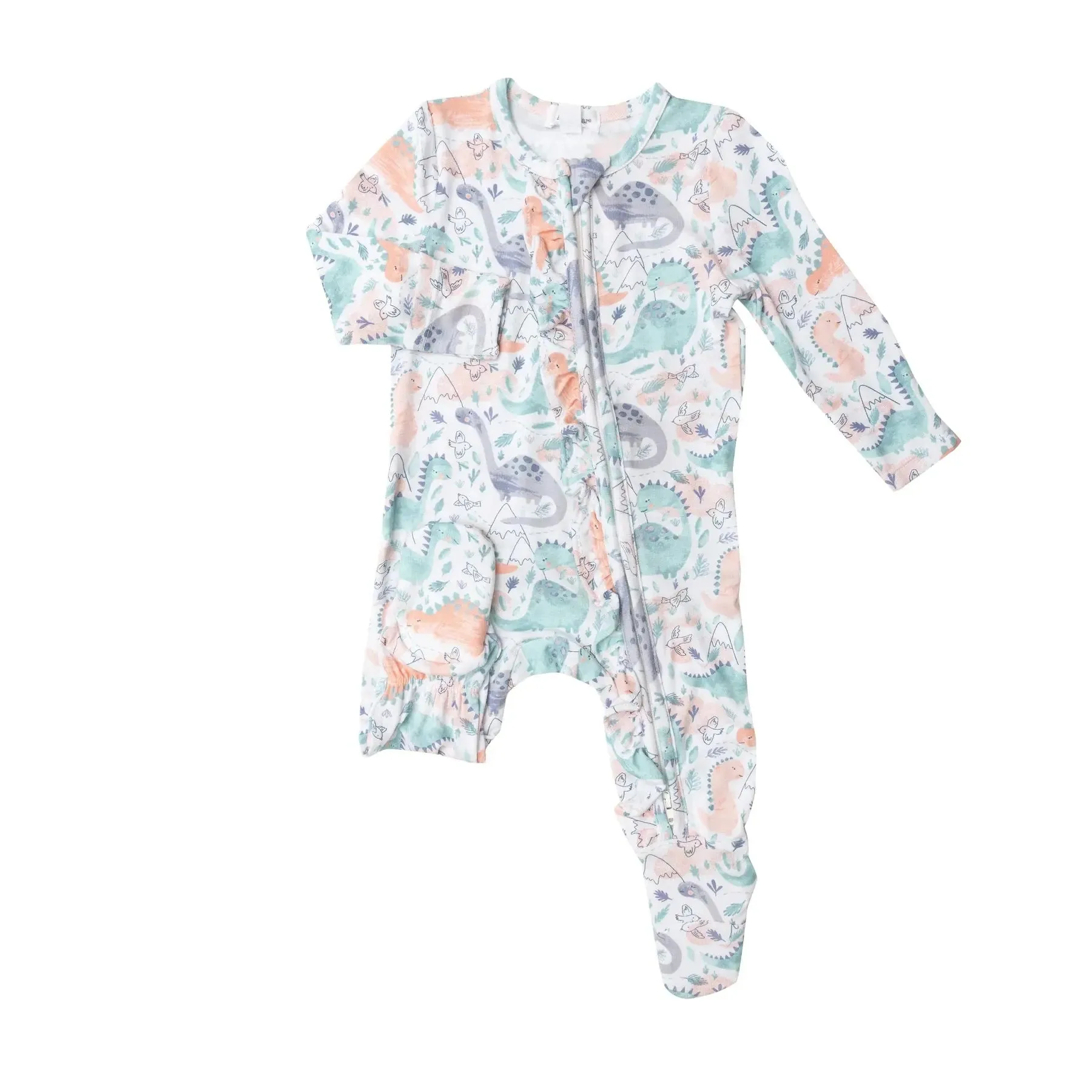 Ruffle Front Zipper Footie - Dino Pink | Angel Dear