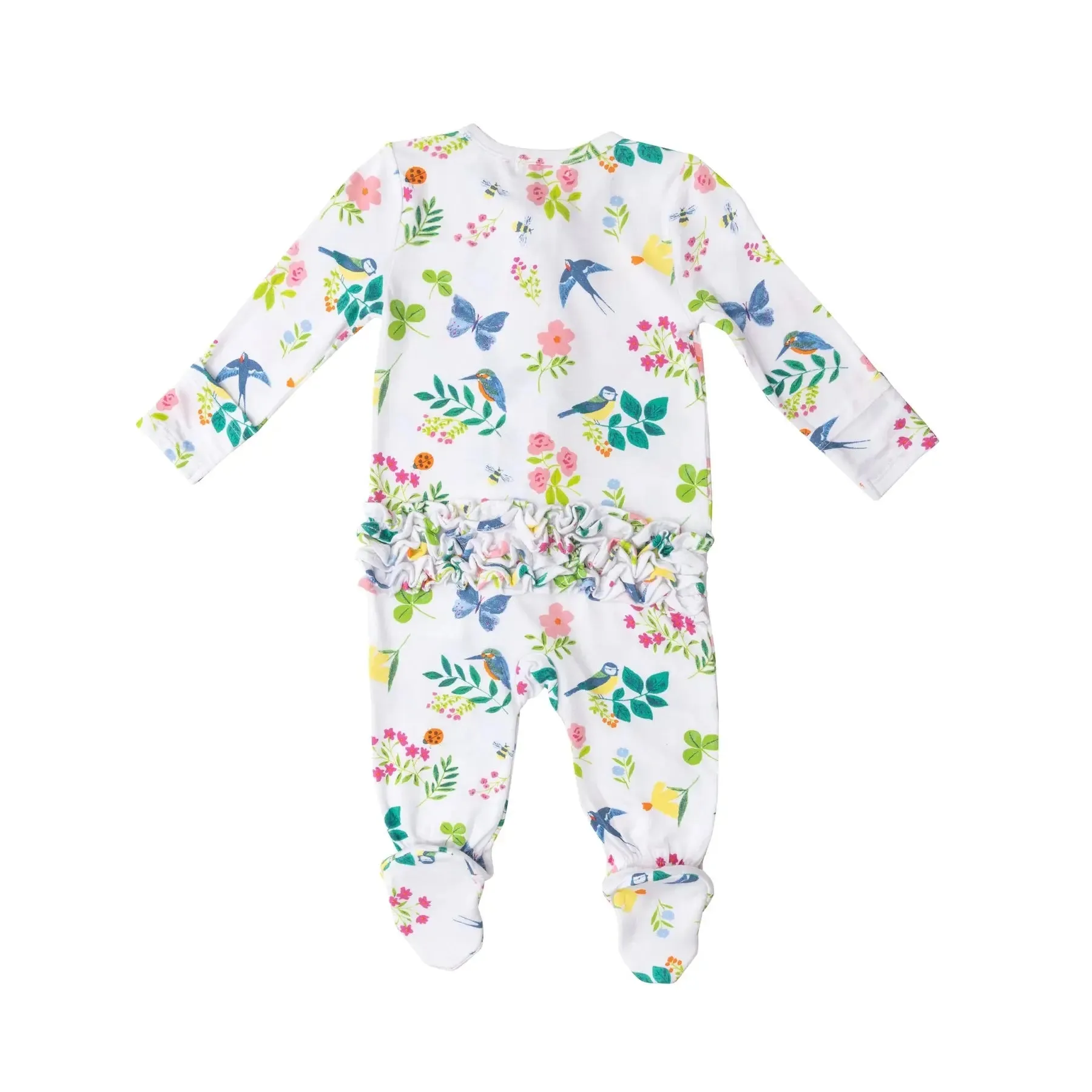 Ruffle Front Zipper Footie - Garden Birds | Angel Dear