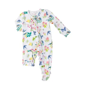 Ruffle Front Zipper Footie - Garden Birds | Angel Dear