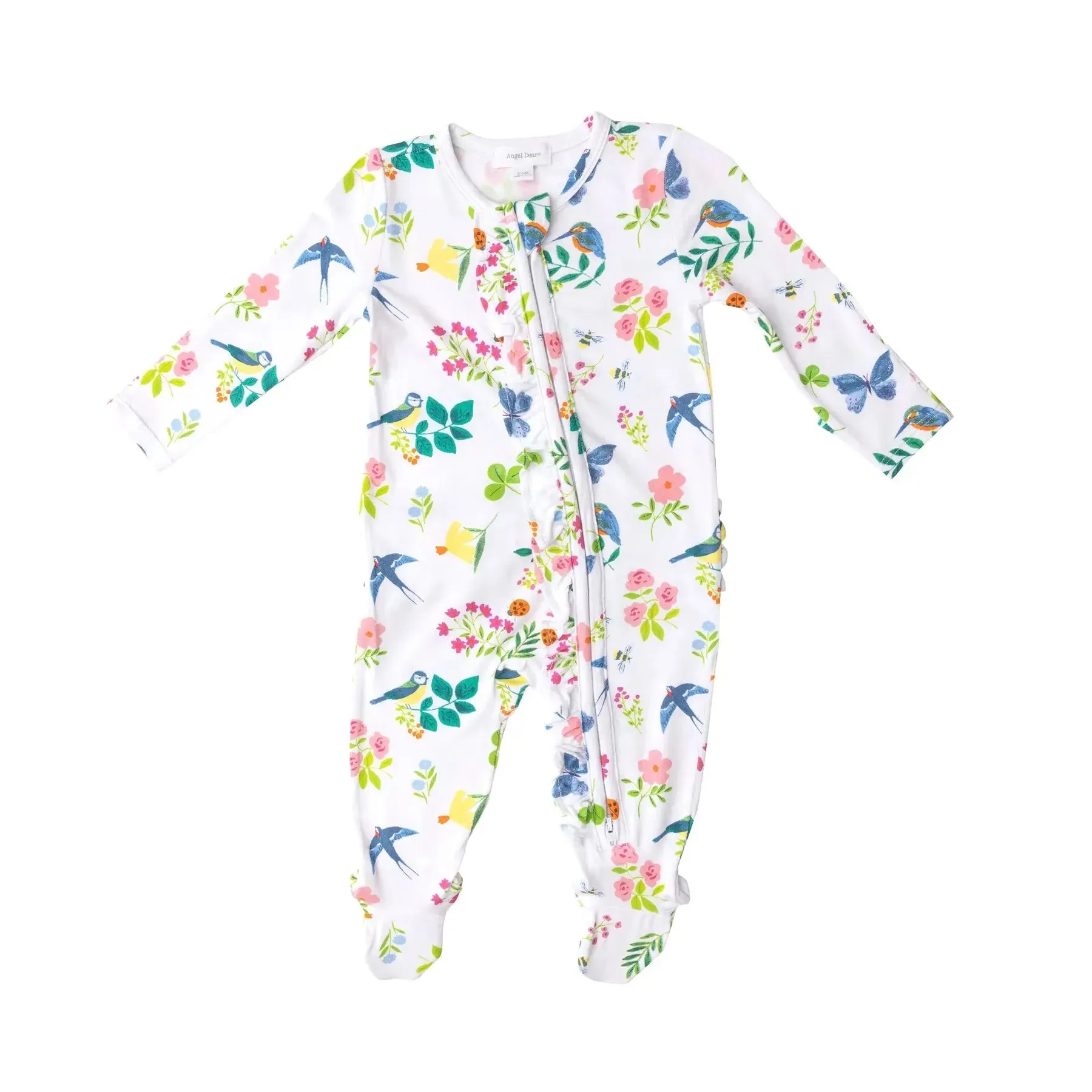Ruffle Front Zipper Footie - Garden Birds | Angel Dear