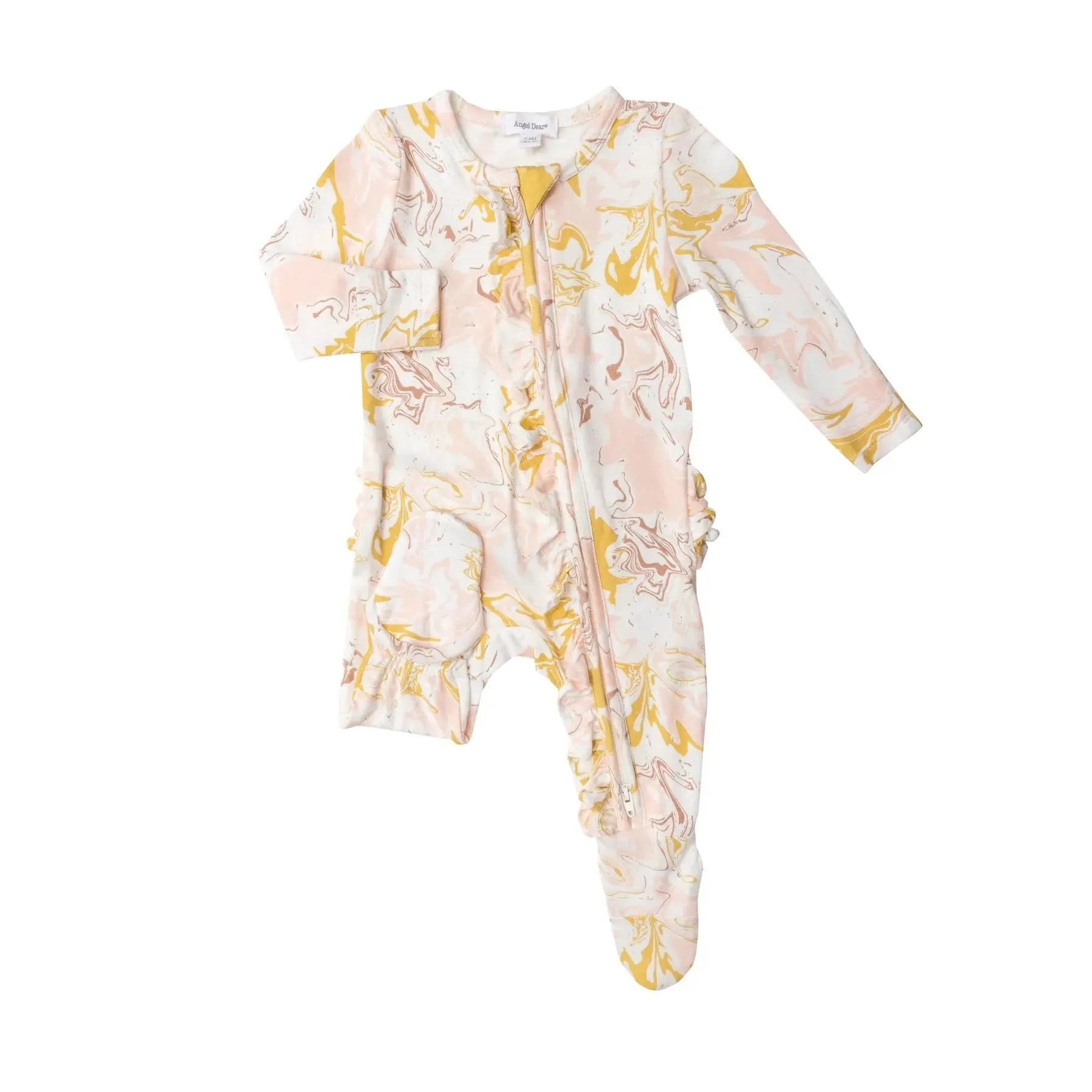 Ruffle Front Zipper Footie - Marble Pink | Angel Dear