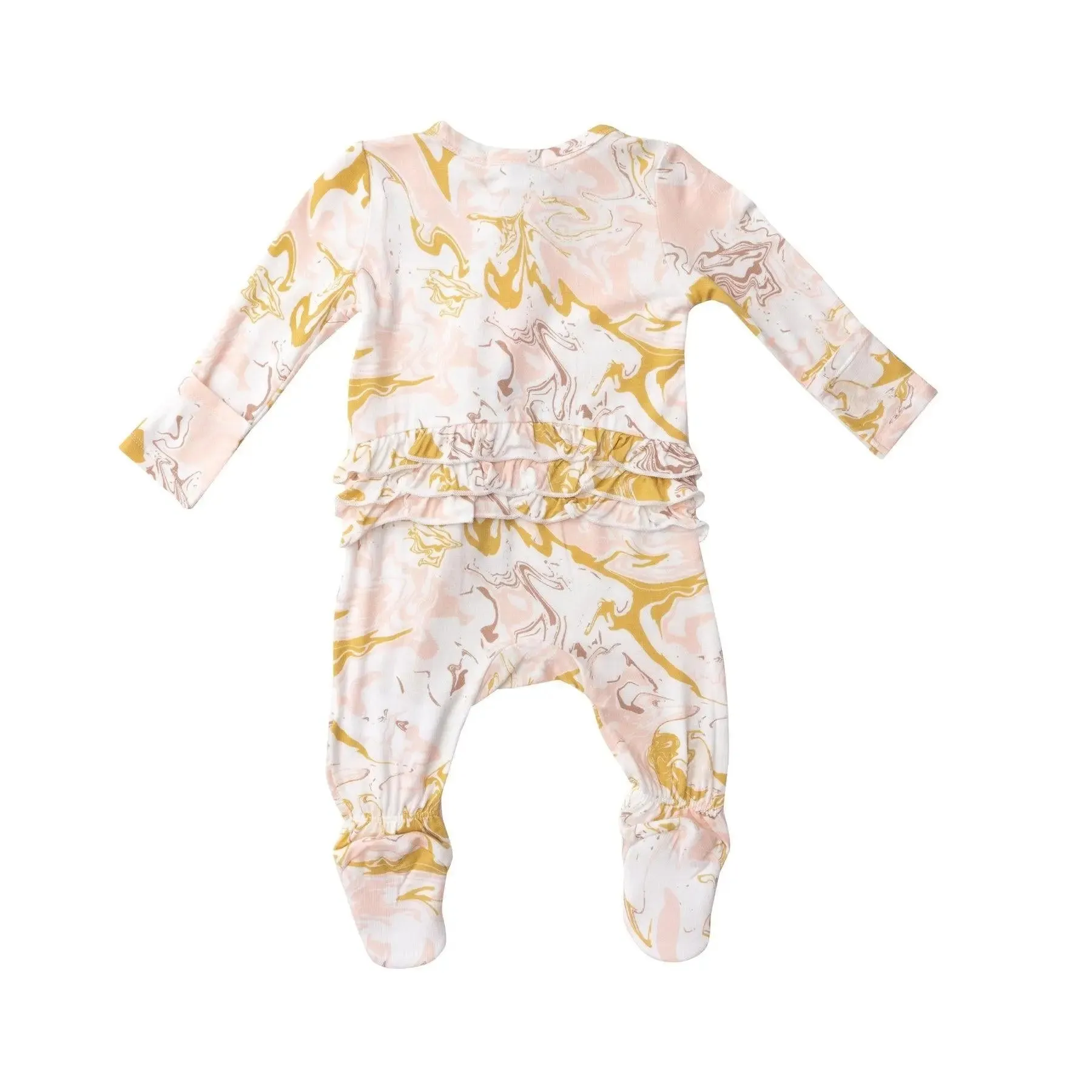 Ruffle Front Zipper Footie - Marble Pink | Angel Dear