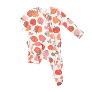 Ruffle Front Zipper Footie - Strawberries | Angel Dear
