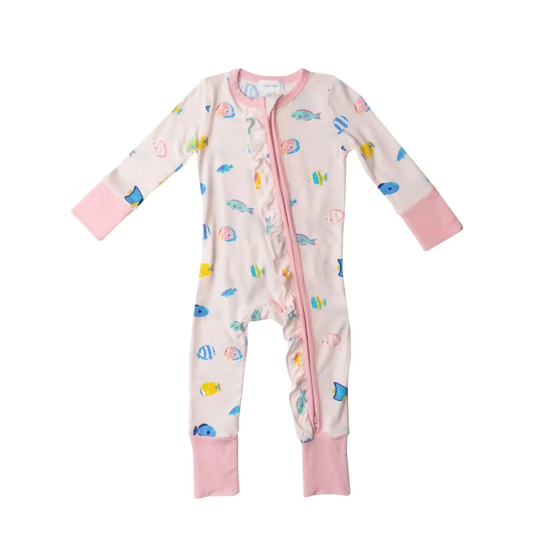 Ruffle Front Zipper Romper - Tropical Fish Girl | Angel Dear