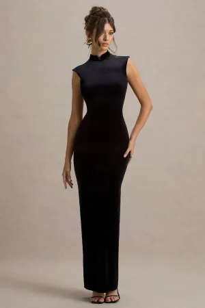 Samaria | Black Velvet High-Neck Maxi Dress Club L London