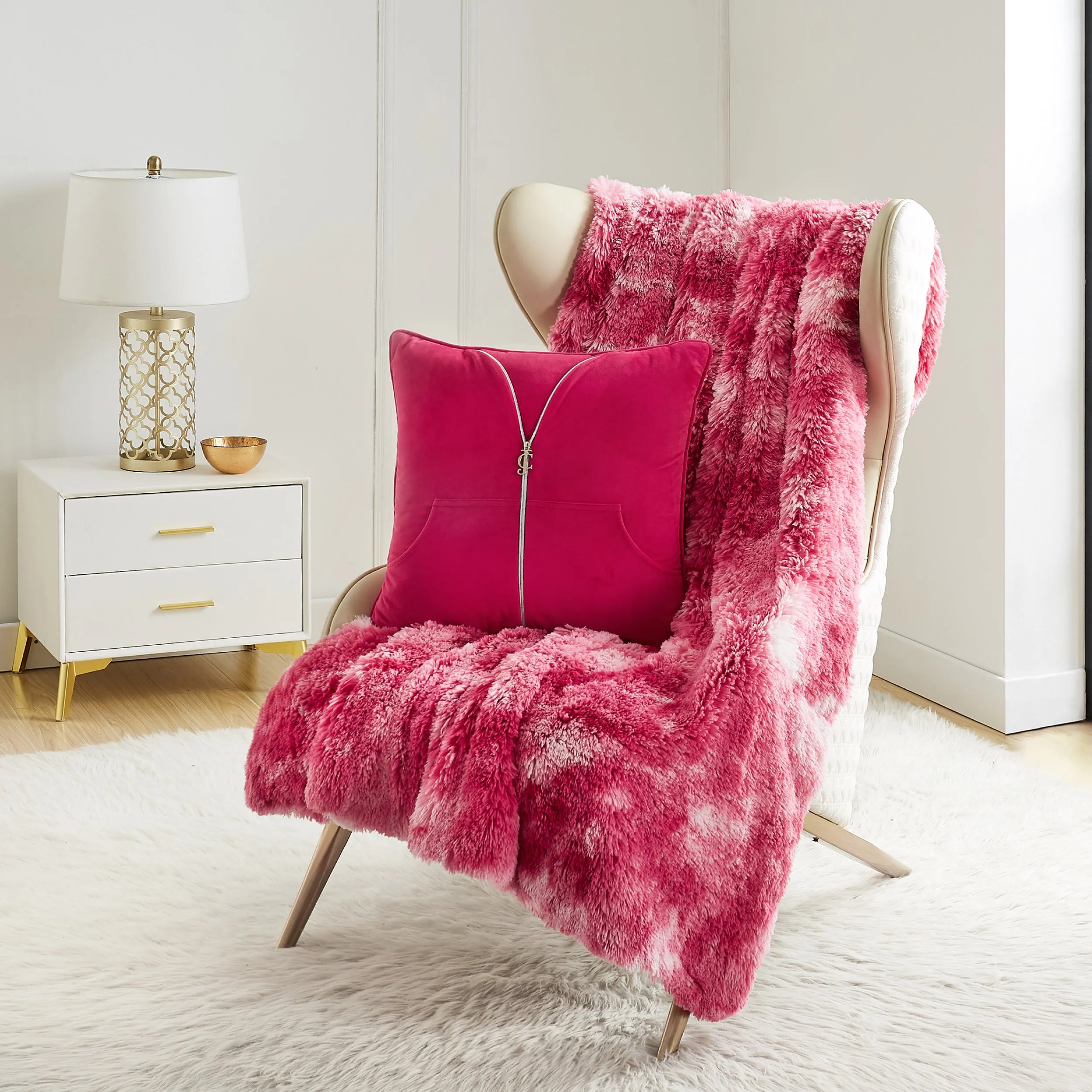 Shaggy Faux Fur Plush Blanket Juicy Couture