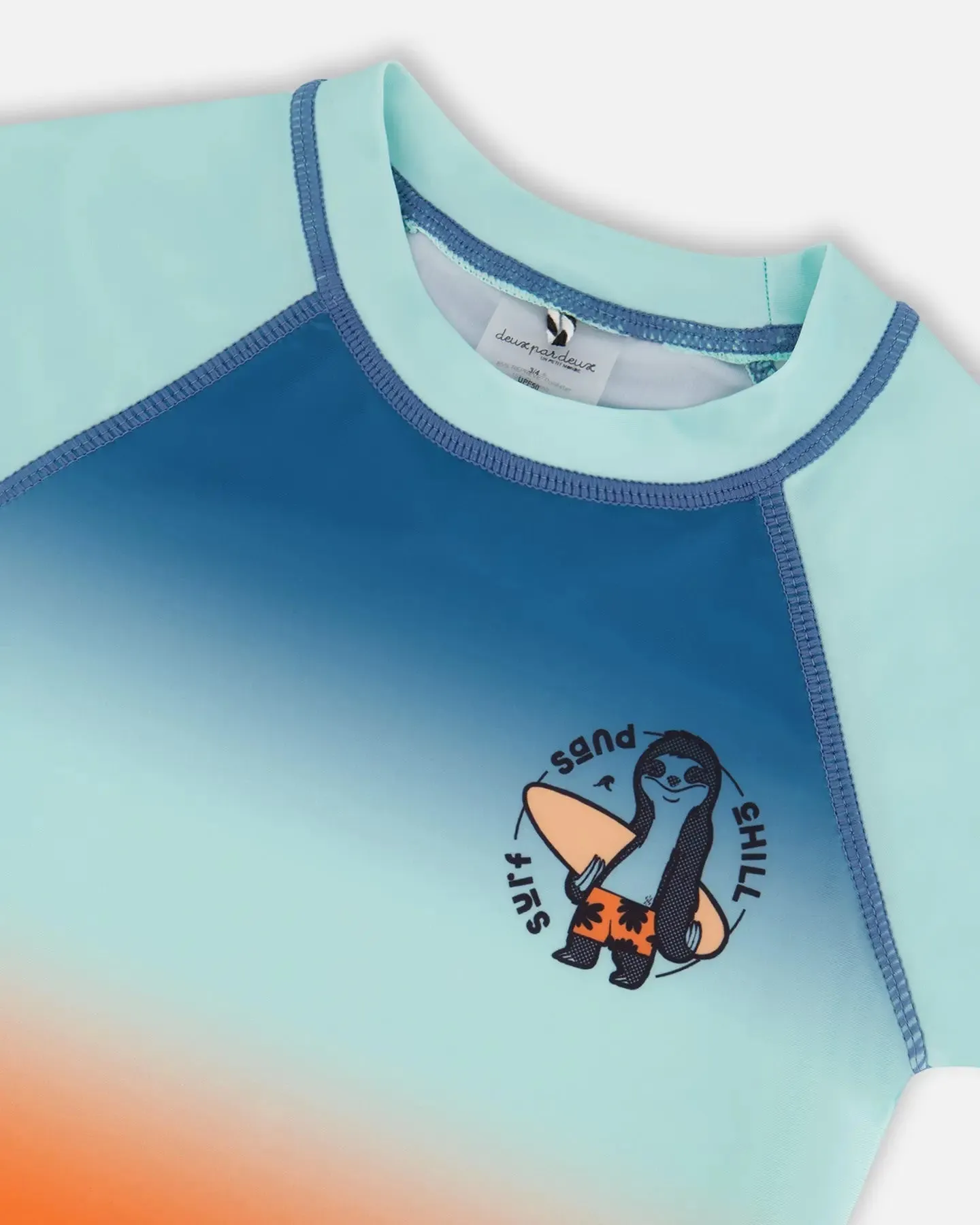 Short Sleeve Rashguard Navy Blue, Turquoise, And Orange