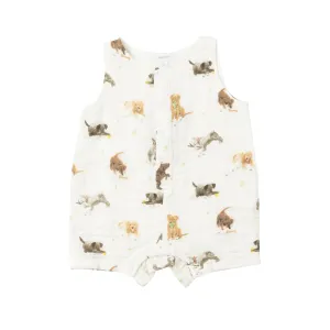 Shortie Romper - Watercolor Puppies | Angel Dear