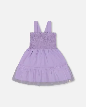 Smocked Organic Cotton Dress With Mesh Frill Lilac