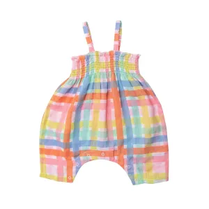 Smocked Romper - Multicolor Plaid | Angel Dear