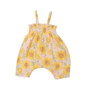 Smocked Romper - Sunflowers Pink | Angel Dear