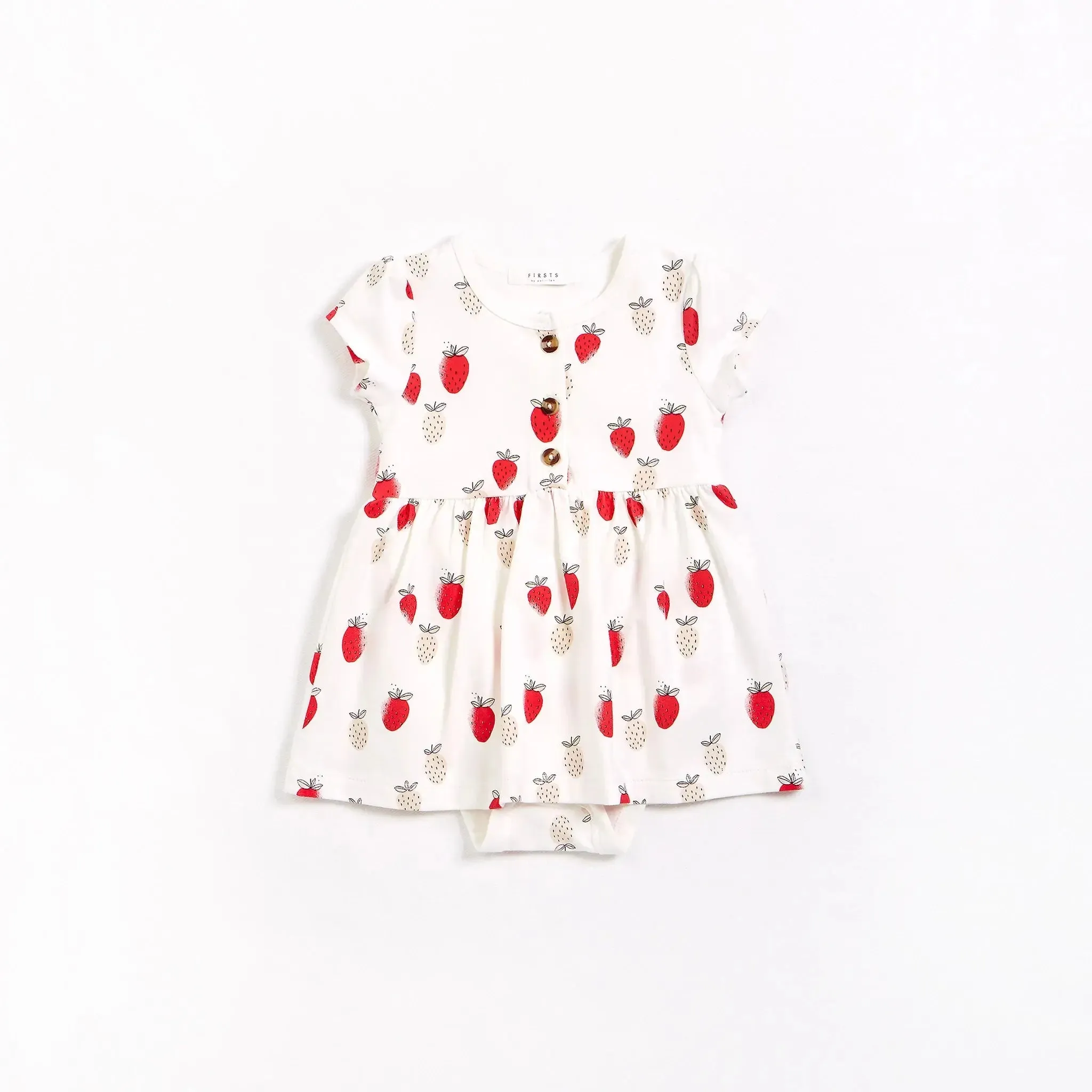 Strawberries Print on Off-White Jersey Peplum Dress | Petit Lem