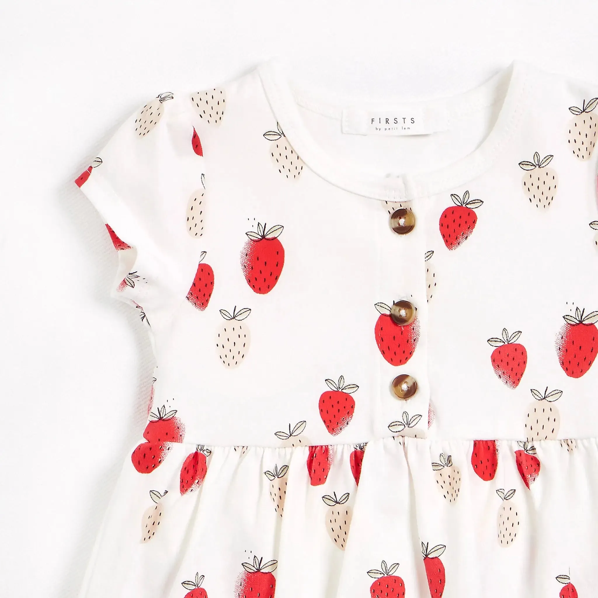 Strawberries Print on Off-White Jersey Peplum Dress | Petit Lem