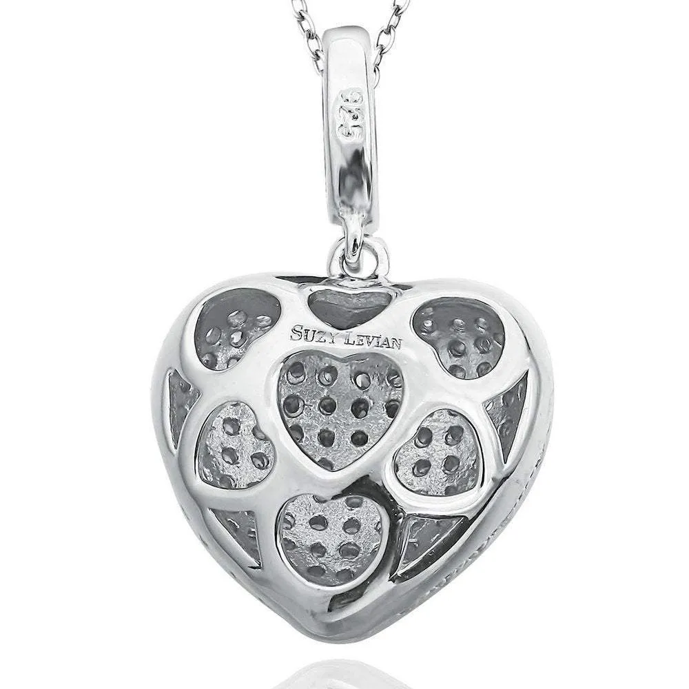 Suzy Levian Pink Cubic Zirconia Blackened Sterling Silver Pave Heart Pendant