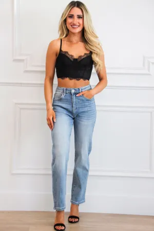 That Girl Sheer Lace Bustier Crop Top: Black