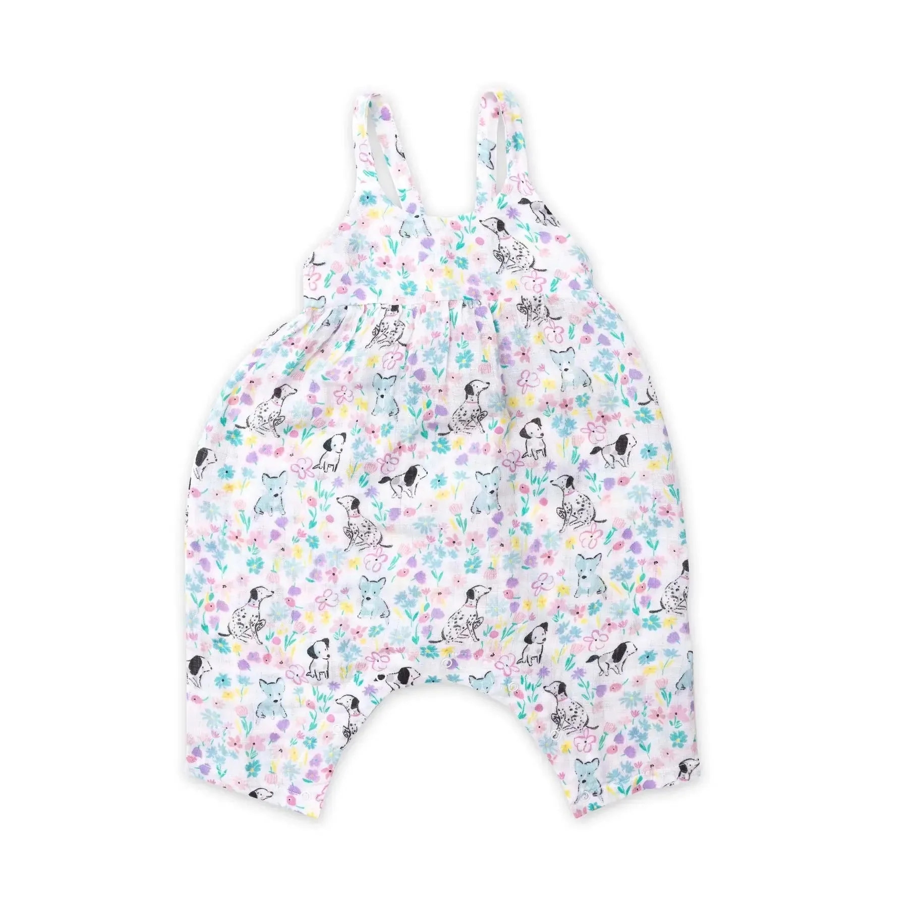 Tie Back Romper Pink - Dog and Floral | Angel Dear