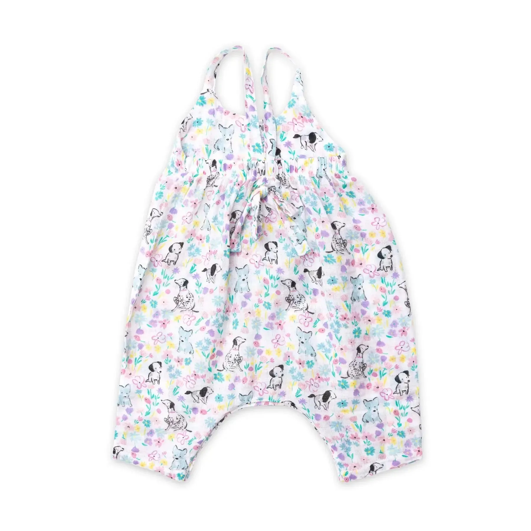 Tie Back Romper Pink - Dog and Floral | Angel Dear