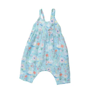 Tie Back Romper Pink - Floral Swans | Angel Dear