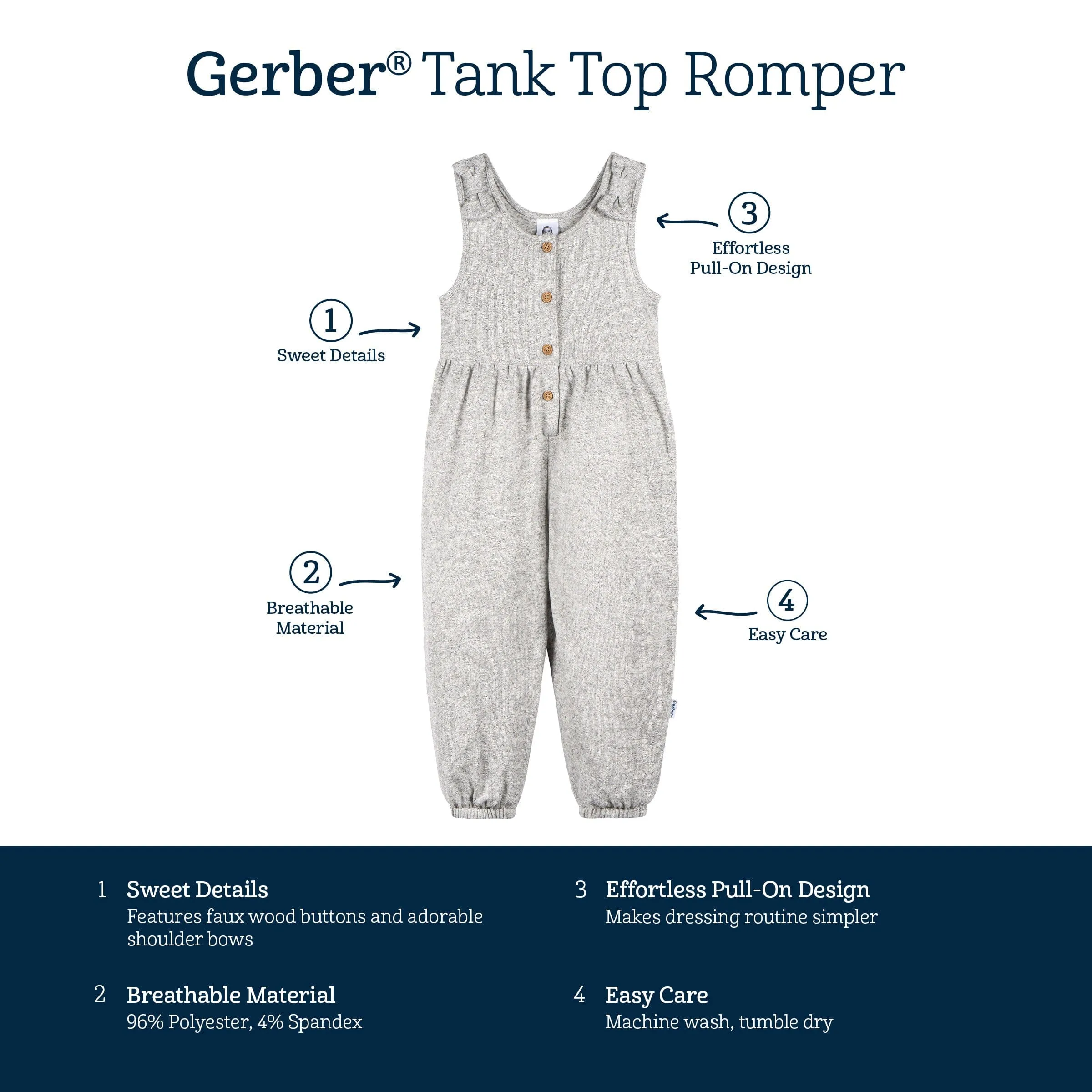 Toddler Girls Light Grey Heather Hacci Romper Gerber Childrenswea